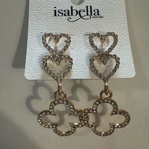 New double heart and clover dangle earrings